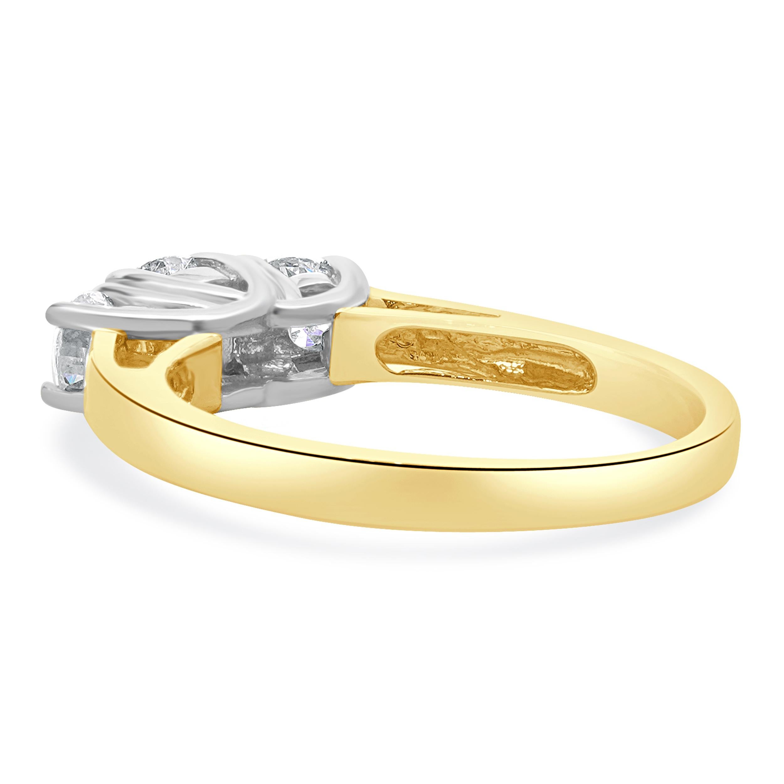 Round Cut 14 Karat Yellow & White Gold Past, Present, Future Diamond Engagement Ring For Sale