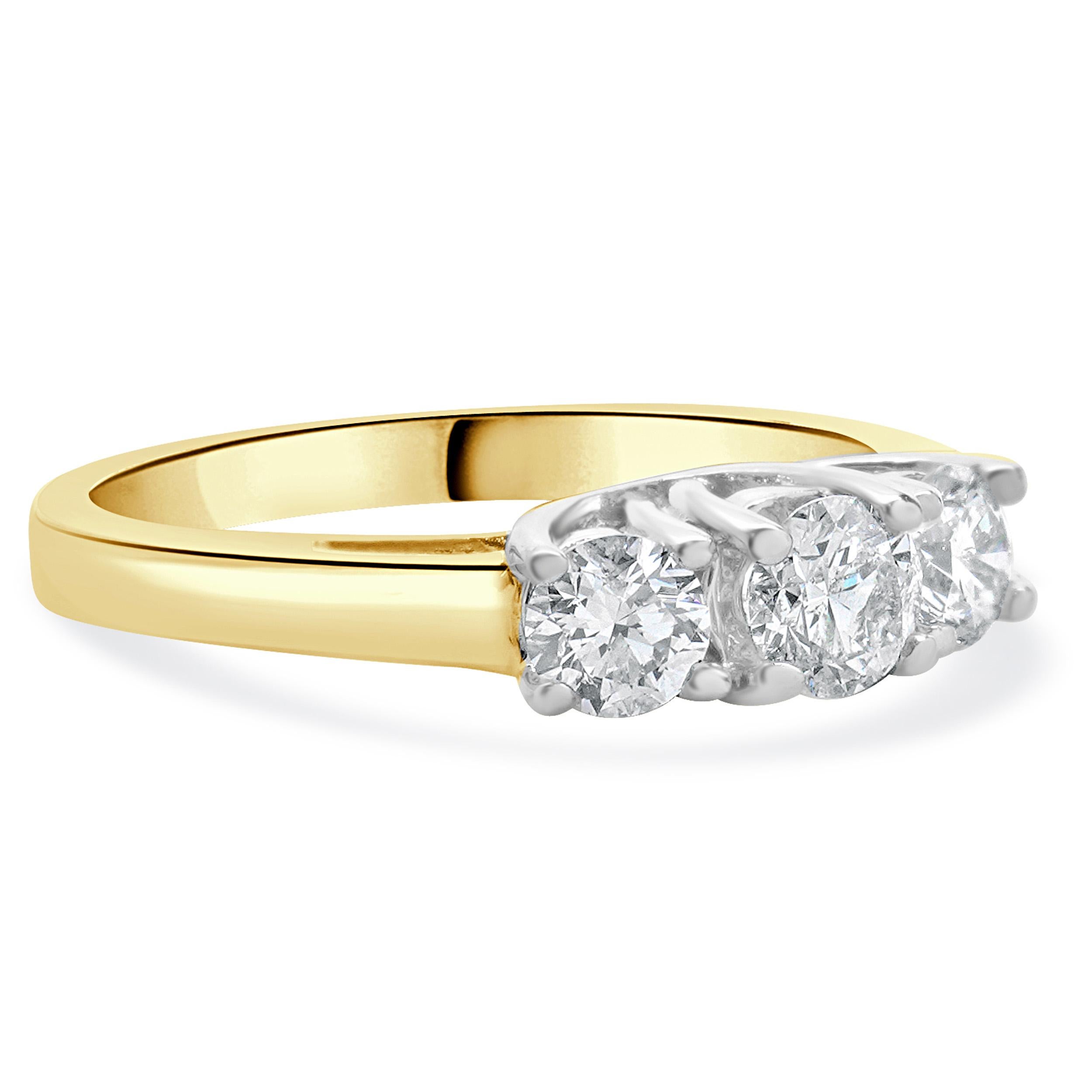 14 Karat Yellow & White Gold Past, Present, Future Diamond Engagement Ring In Excellent Condition For Sale In Scottsdale, AZ