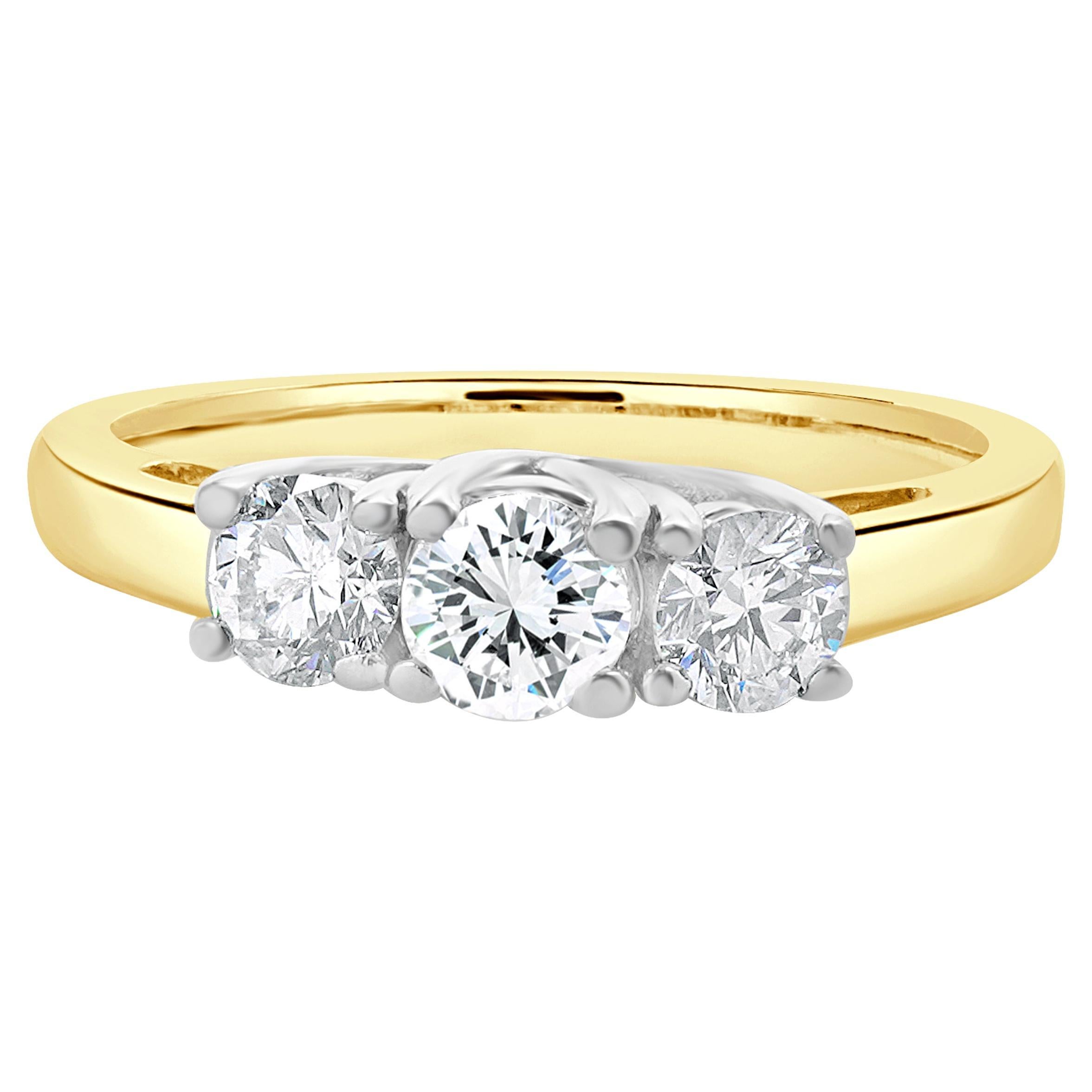 14 Karat Yellow & White Gold Past, Present, Future Diamond Engagement Ring