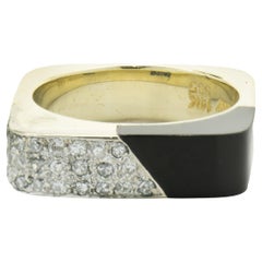 14 Karat Yellow & White Gold Pave Diamond and Black Onyx Box Ring