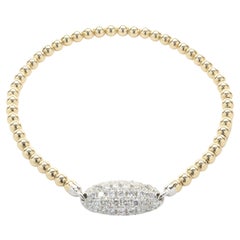 14 Karat Yellow & White Gold Pave Diamond Oval Beaded Flex Bracelet