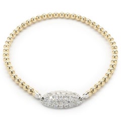 14 Karat Yellow & White Gold Pave Diamond Oval Beaded Flex Bracelet