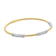 14 Karat Yellow & White Gold Pave Diamond Station Bangle Bracelet