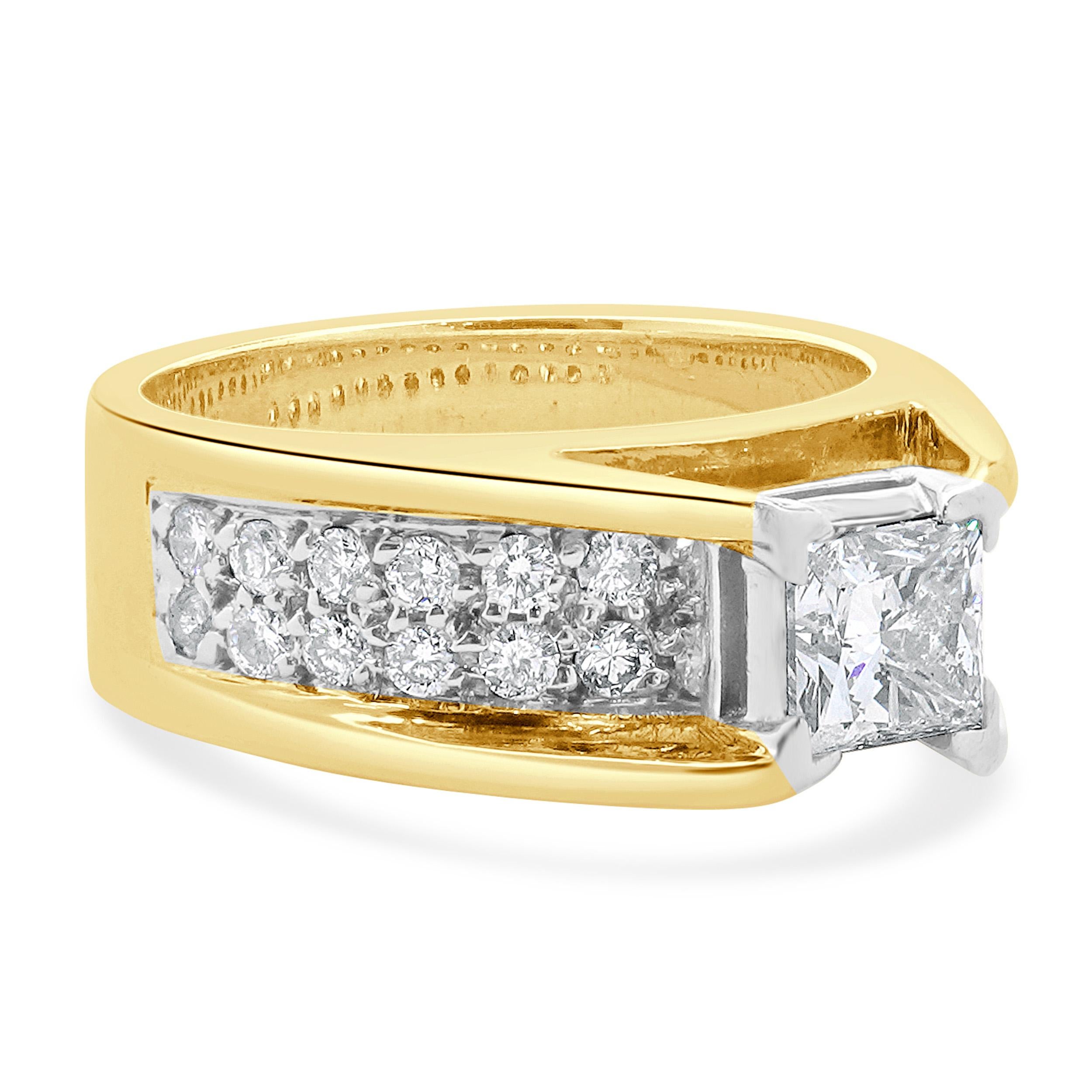 Women's 14 Karat Yellow & White Gold Princess Cut Diamond Engagement Ring For Sale