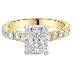 14 Karat Gelb- und Weißgold Verlobungsring mit Diamant im Strahlenschliff