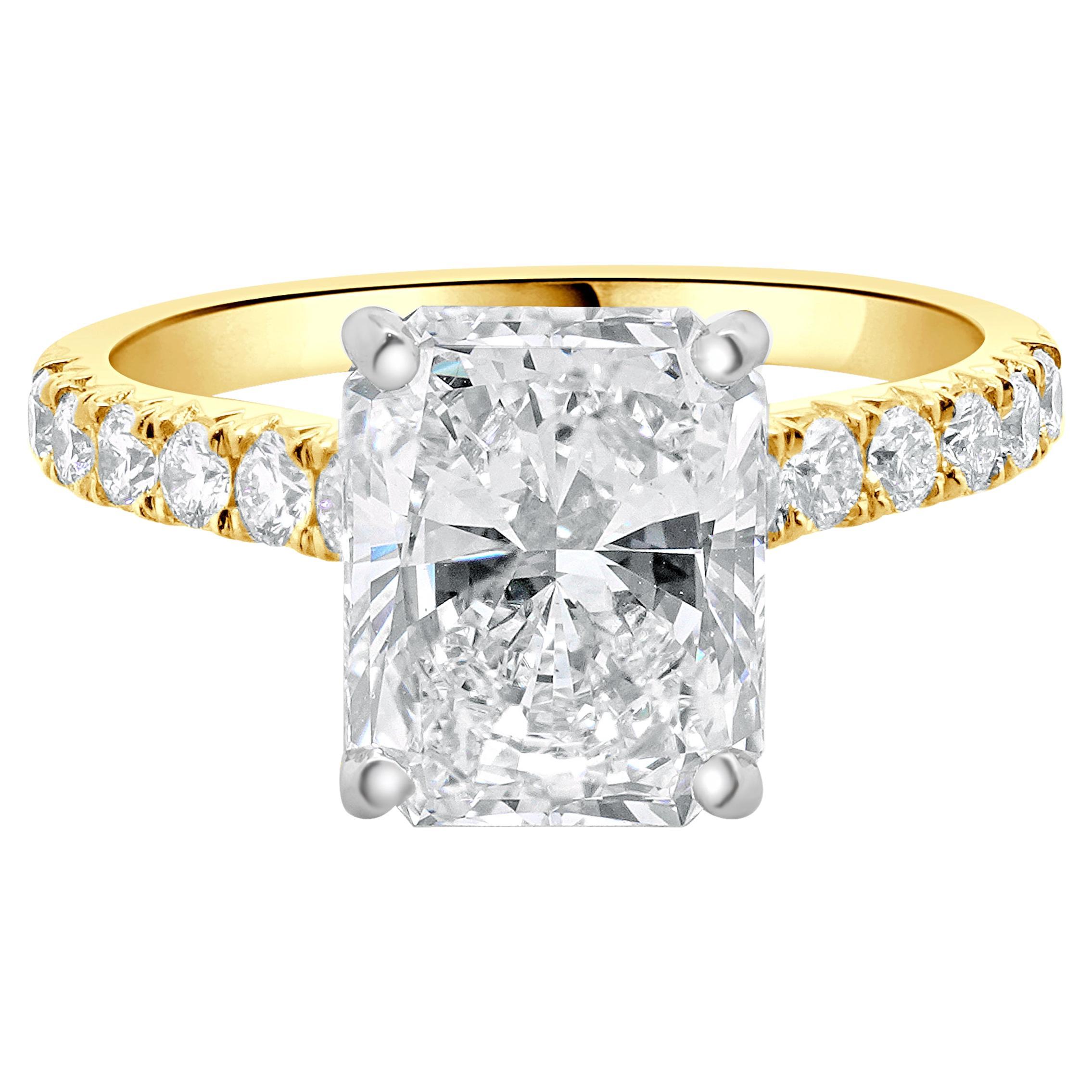 14 Karat Yellow & White Gold Radiant Cut Diamond Engagement Ring For Sale