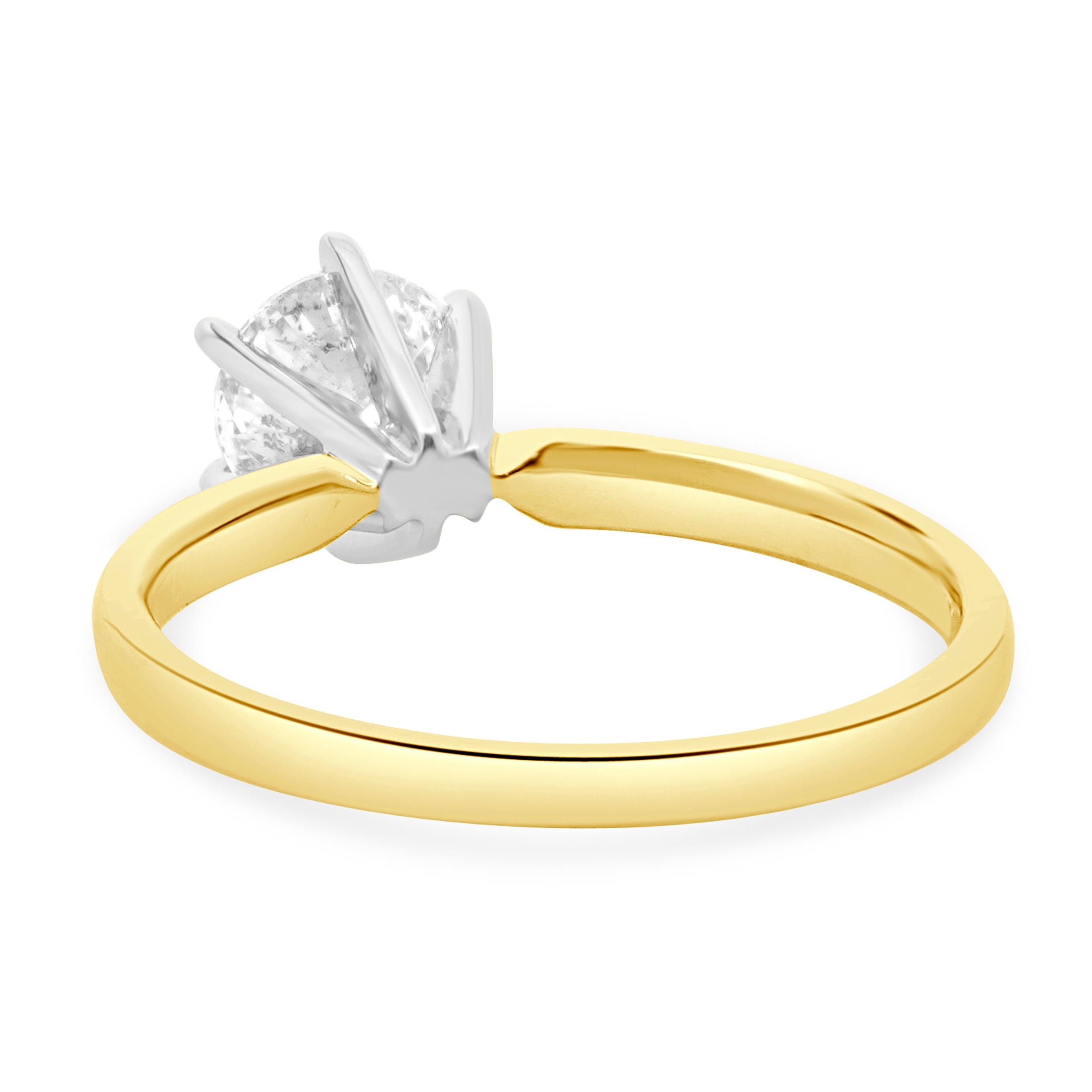 Round Cut 14 Karat Yellow & White Gold Round Brilliant Cut Diamond Engagement Ring For Sale