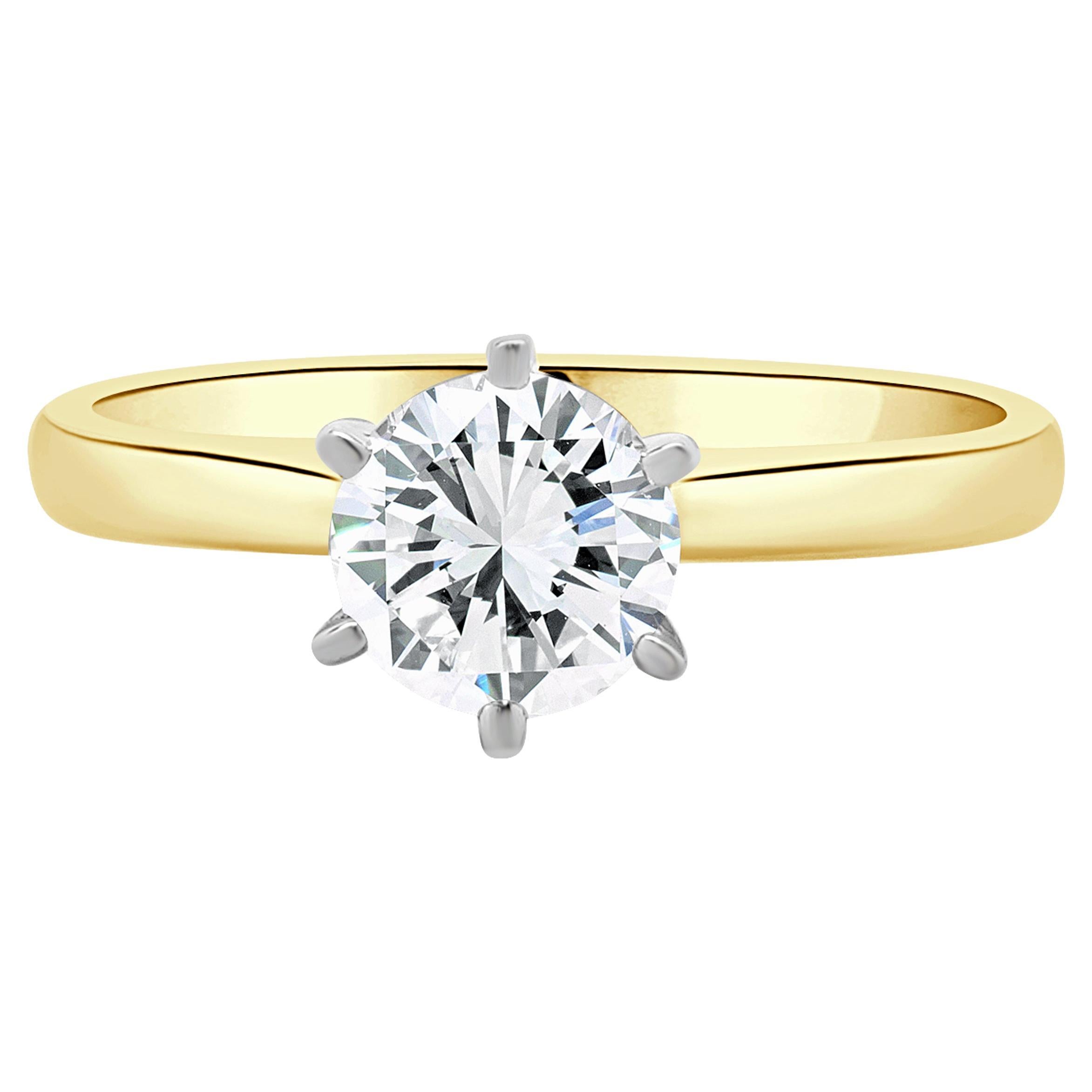 14 Karat Yellow & White Gold Round Brilliant Cut Diamond Engagement Ring For Sale