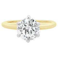 Bague de fiançailles en or jaune et blanc 14 carats, diamant rond taillé en brillant