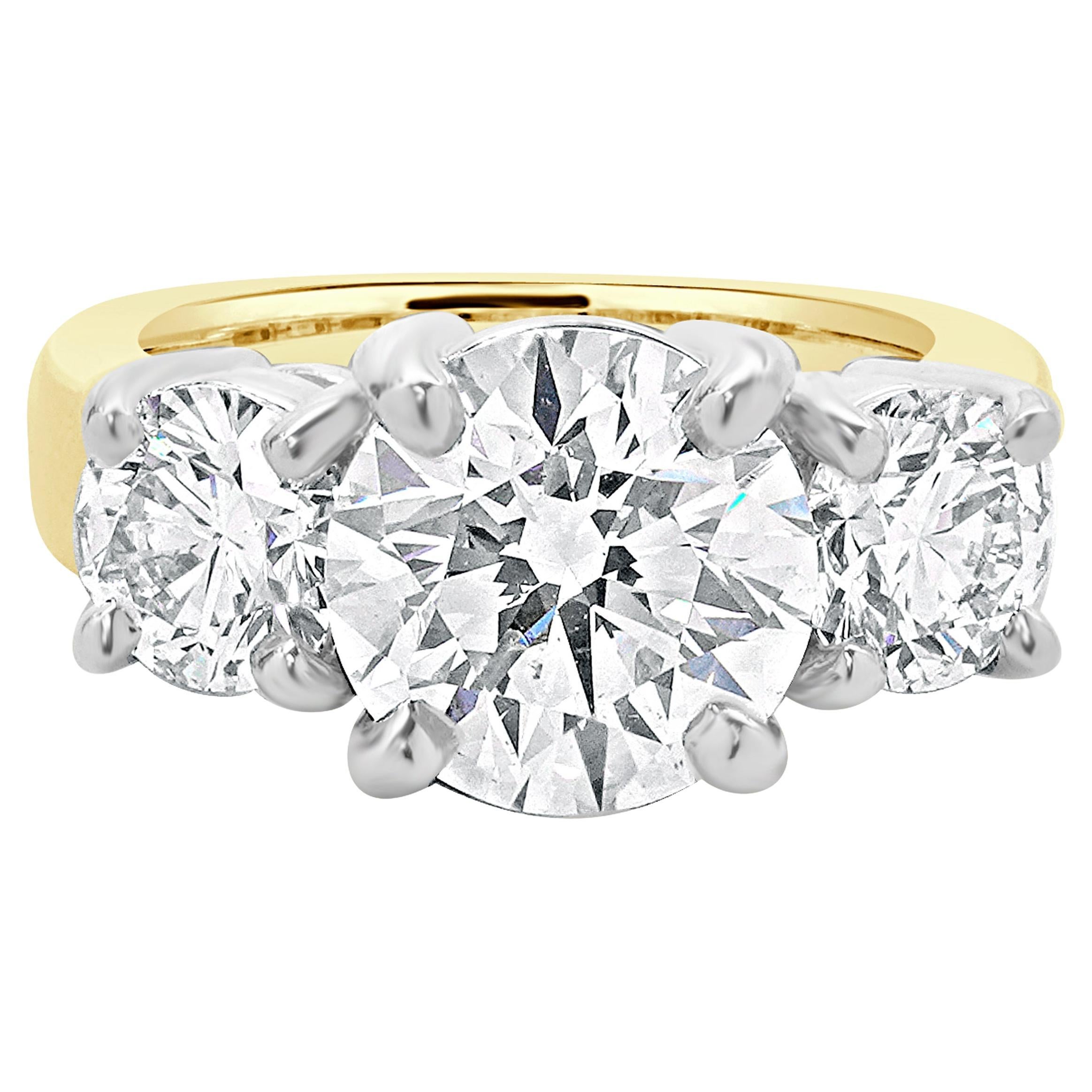 14 Karat Yellow & White Gold Round Brilliant Cut Three Diamond Engagement Ring