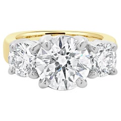 Bague de fiançailles à trois diamants en or jaune et blanc 14 carats, taille ronde et brillante