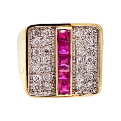 14 Karat Yellow White Gold Ruby Diamond Gent Ring