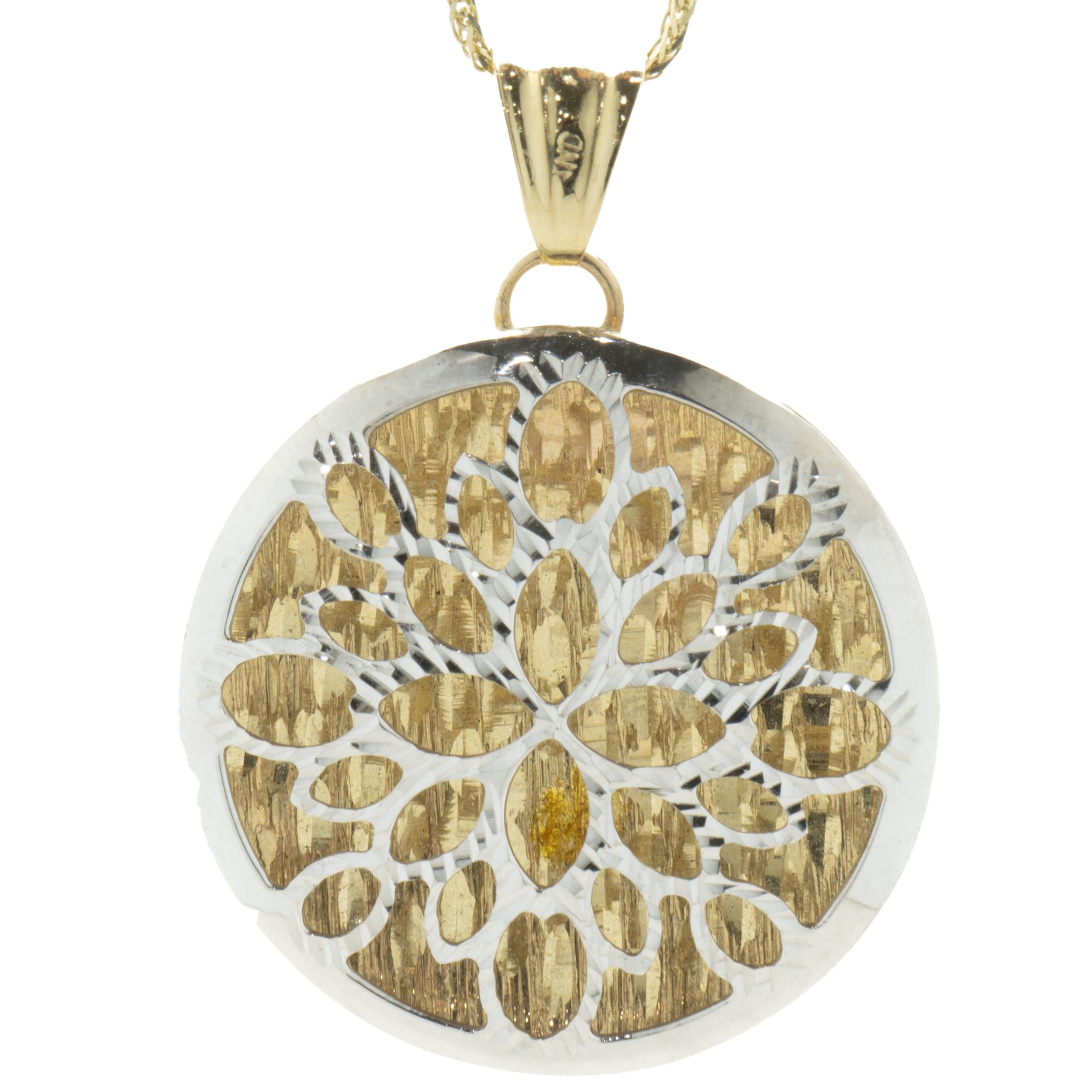 Designer: custom
Material: 14K yellow & white gold 
Dimensions: necklace measures 18-inches in length
Weight: 3.09 grams