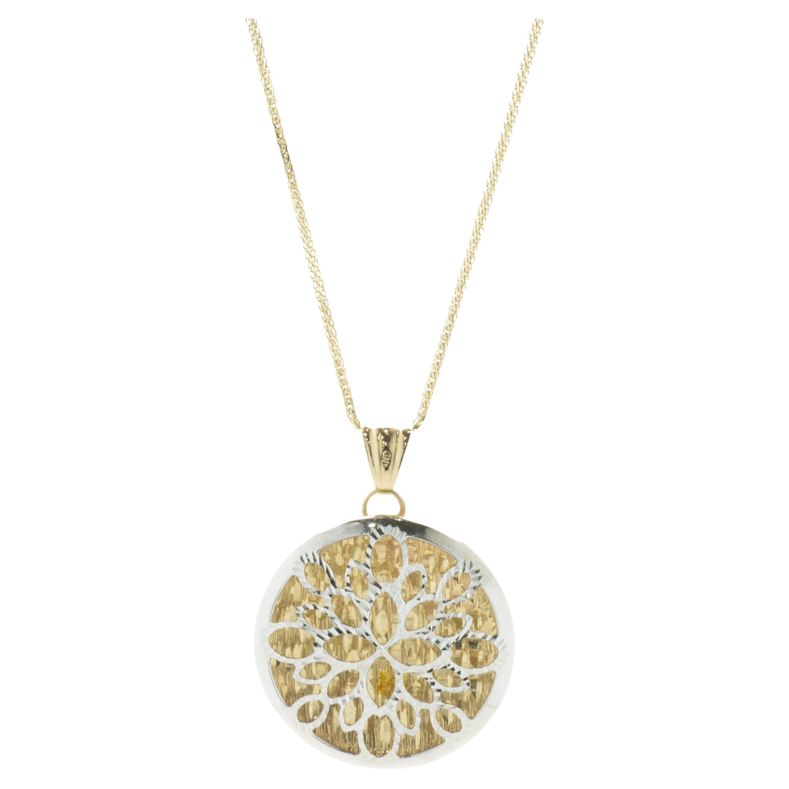 14 Karat Yellow & White Gold Snowflake Circle Necklace