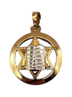 Étoile de David en or jaune et blanc 14 carats avec breloque Torah n° 19996