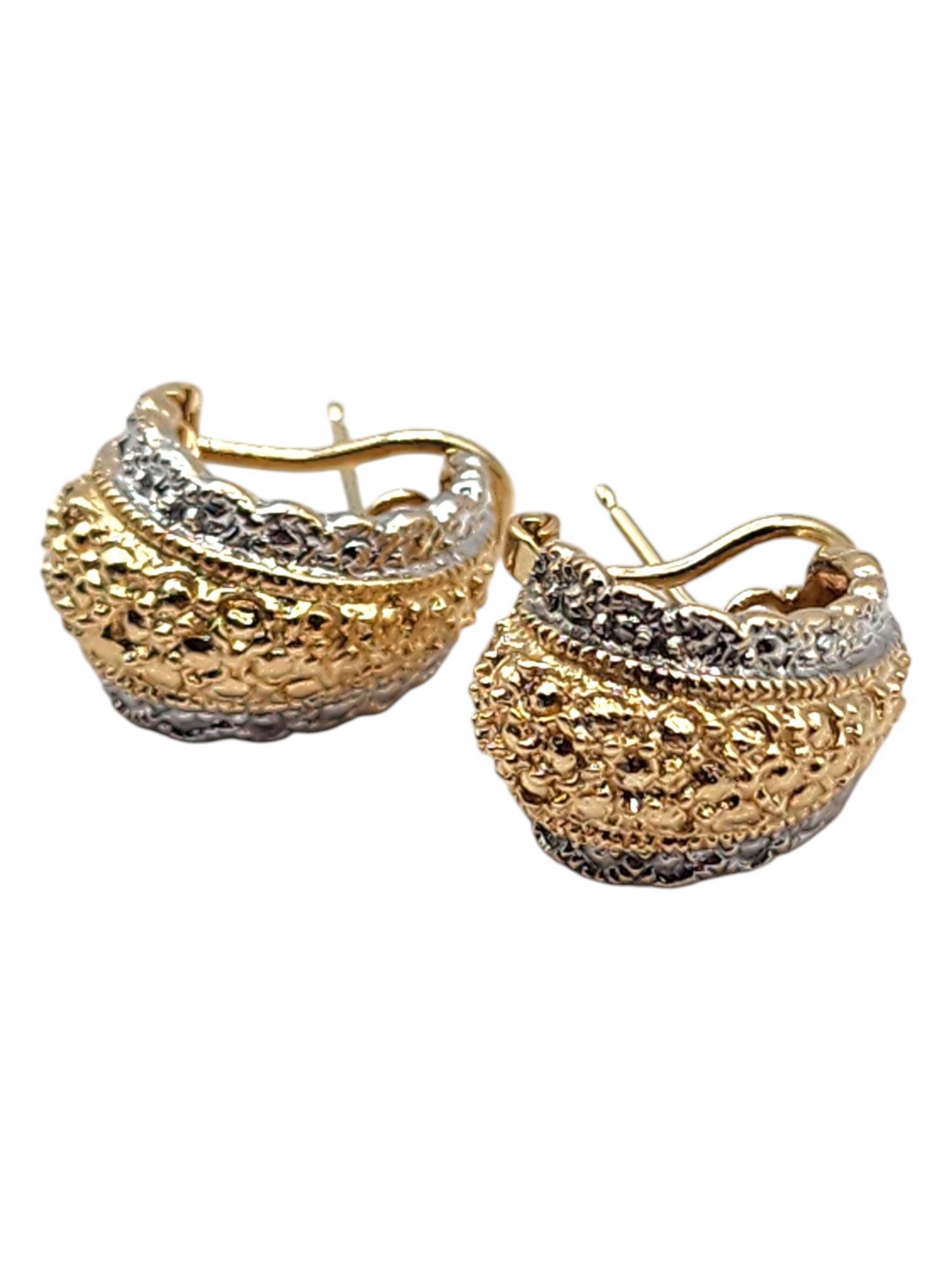 Contemporary 14 Karat Yellow & White Gold Trim Omega Back Earrings #20440 For Sale