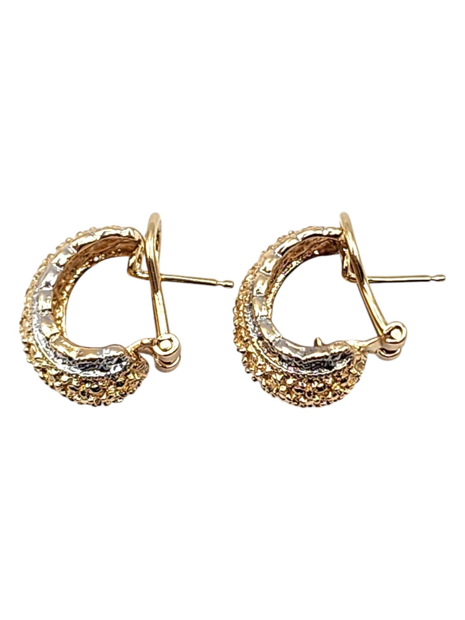 14 Karat Yellow & White Gold Trim Omega Back Earrings #20440 In Good Condition For Sale In Washington Depot, CT