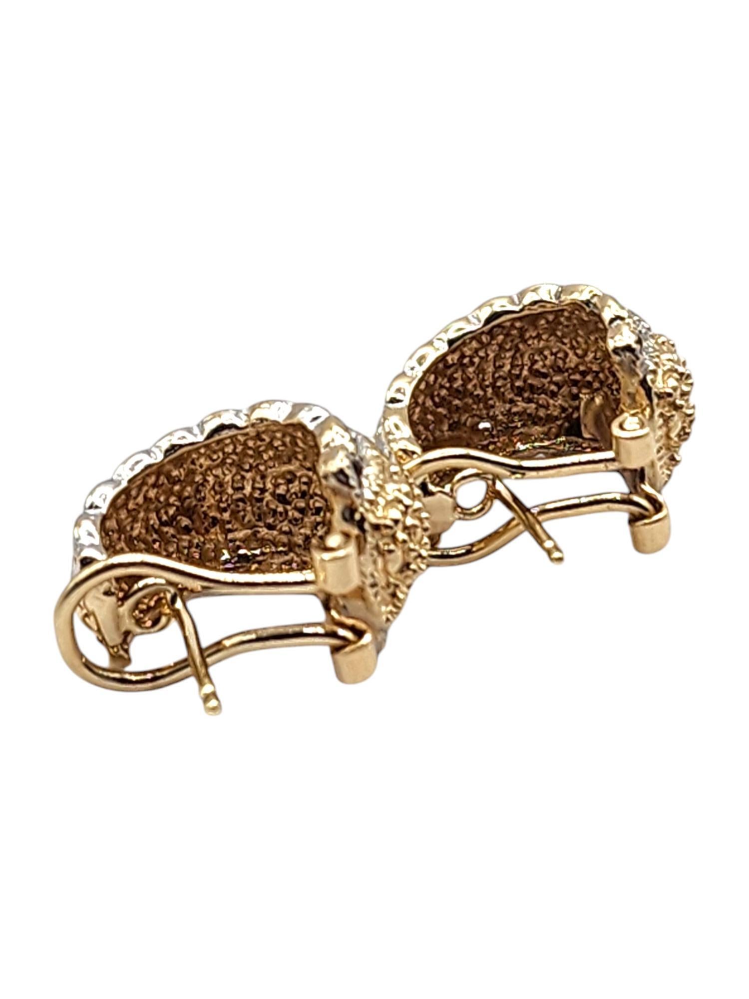 Women's 14 Karat Yellow & White Gold Trim Omega Back Earrings #20440 For Sale
