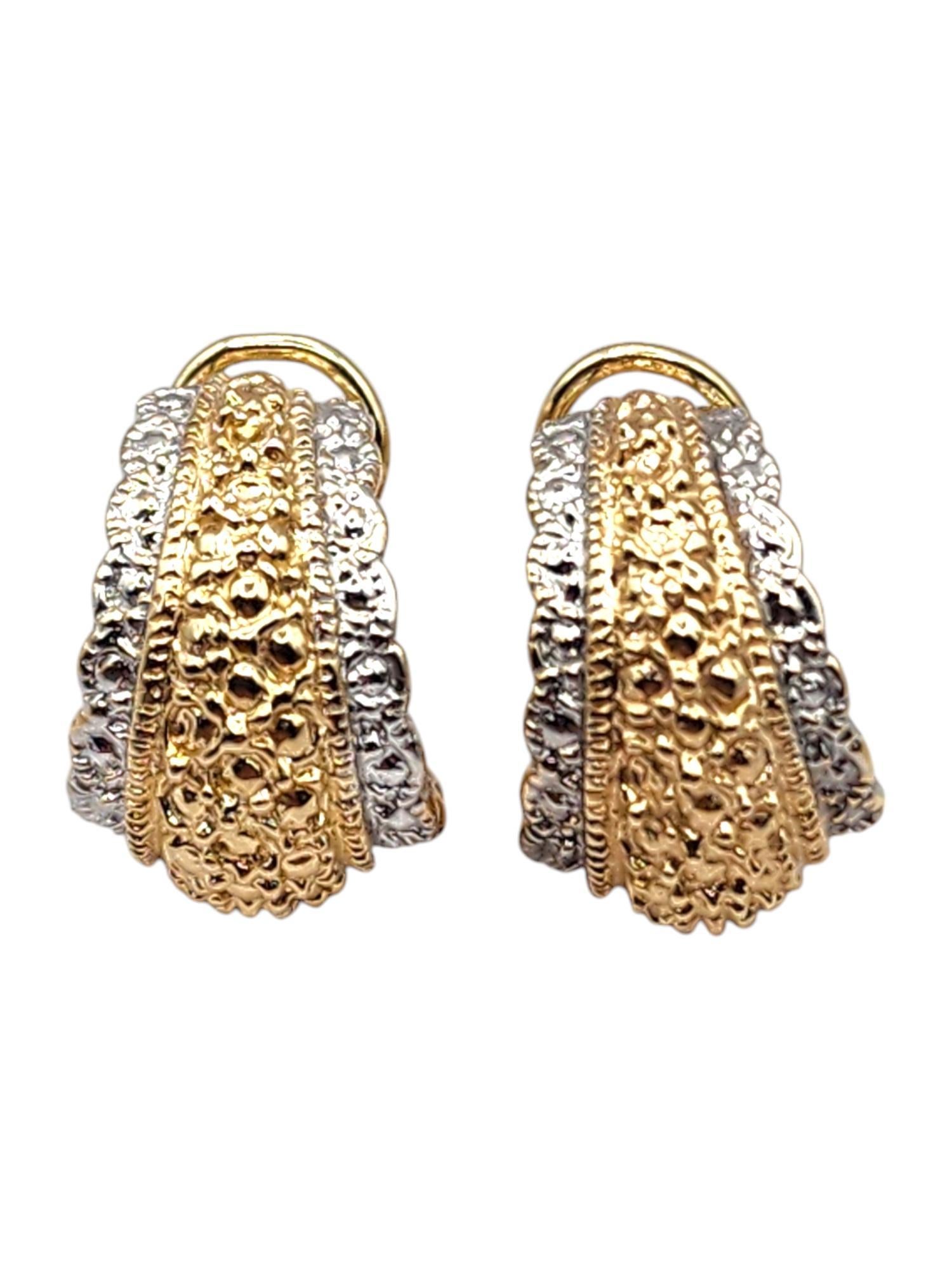 14 Karat Yellow & White Gold Trim Omega Back Earrings #20440