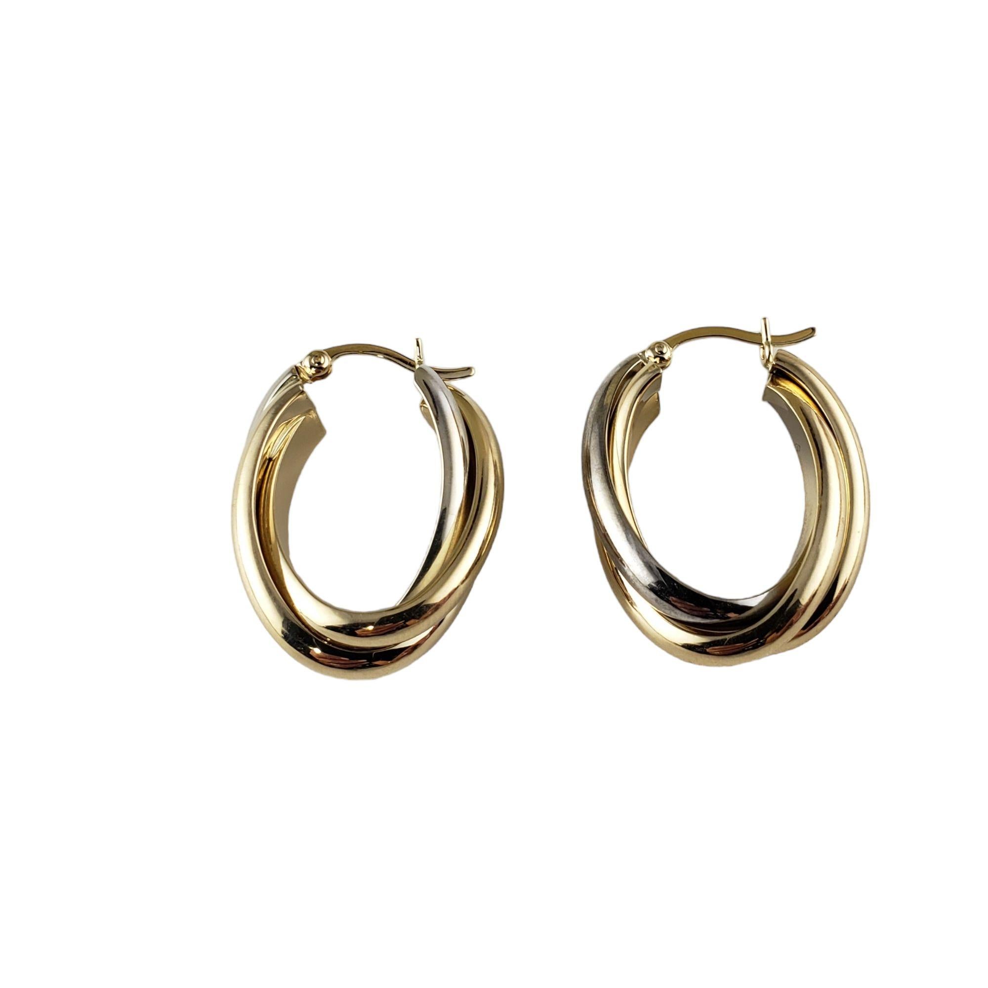 14 Karat Yellow/White Gold Twist Hoop Earrings In Good Condition For Sale In Washington Depot, CT