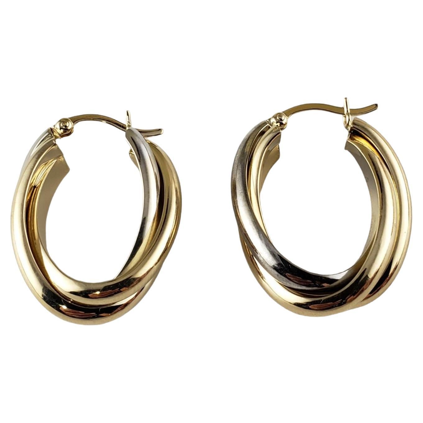 14 Karat Yellow/White Gold Twist Hoop Earrings For Sale