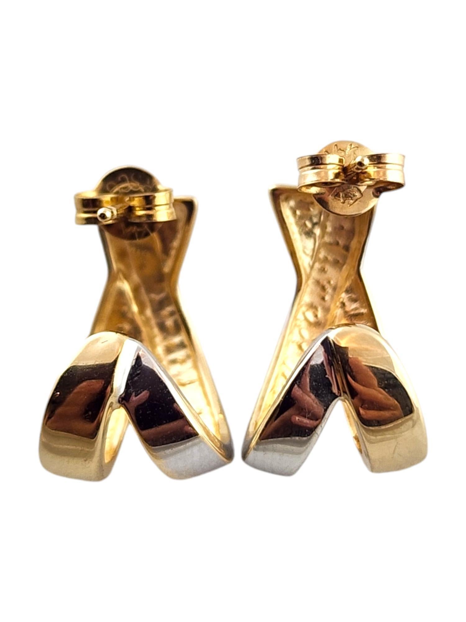 Women's 14 Karat Yellow & White Gold Two Tone Cross Over Earrings #18501