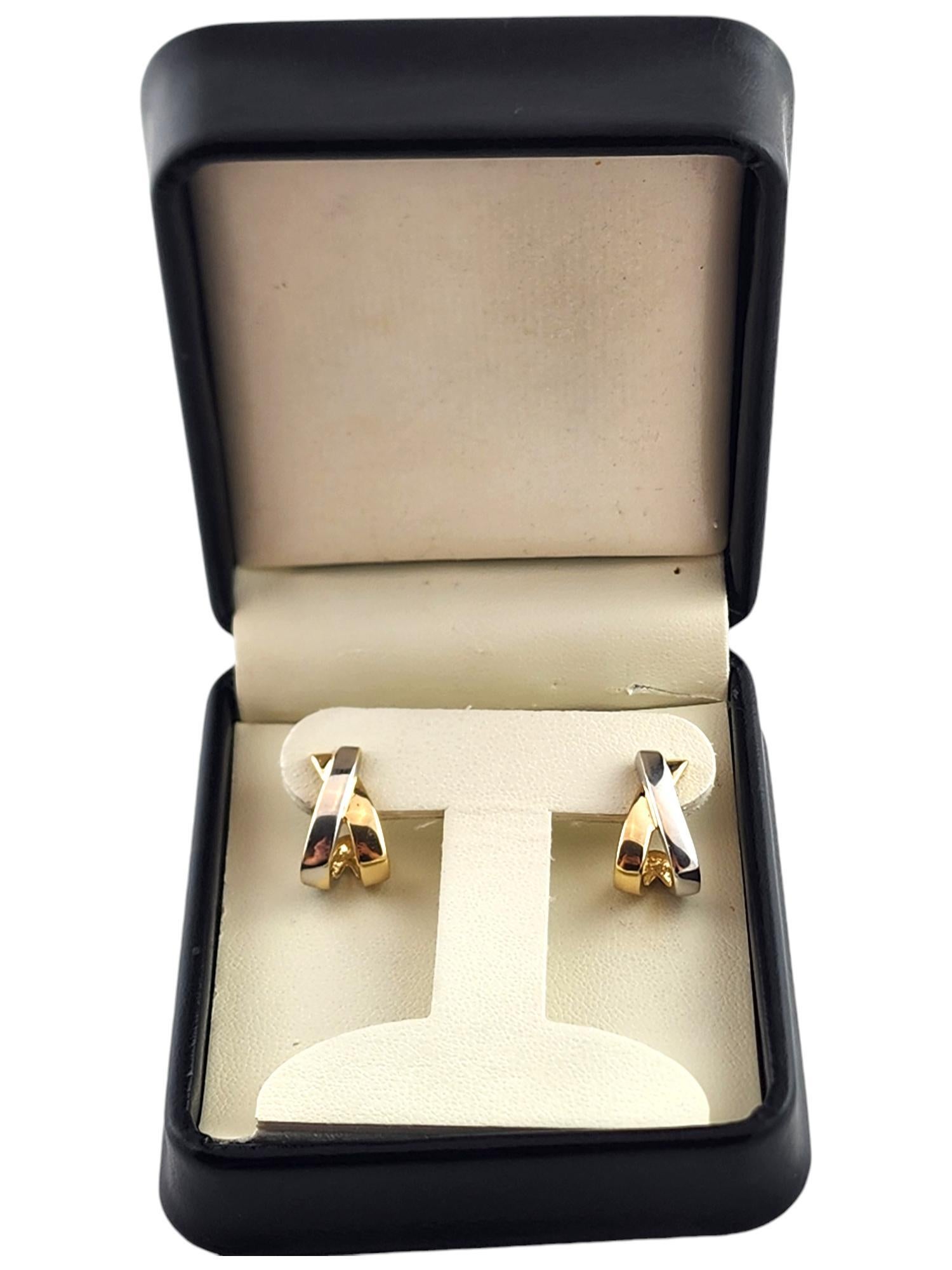 14 Karat Yellow & White Gold Two Tone Cross Over Earrings #18501 2