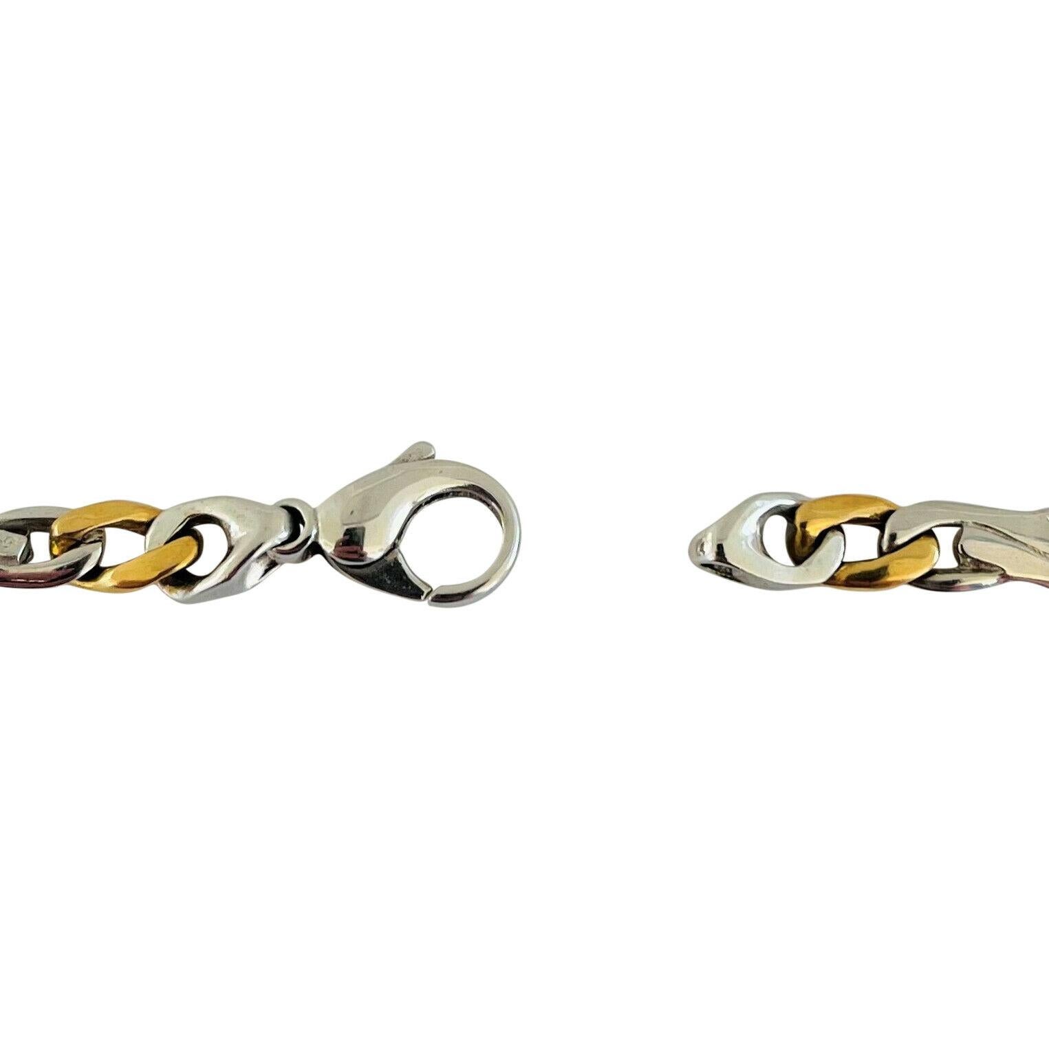 14 Karat Yellow & White Gold Two Tone Fancy Curb Link Chain Necklace In Good Condition In Guilford, CT