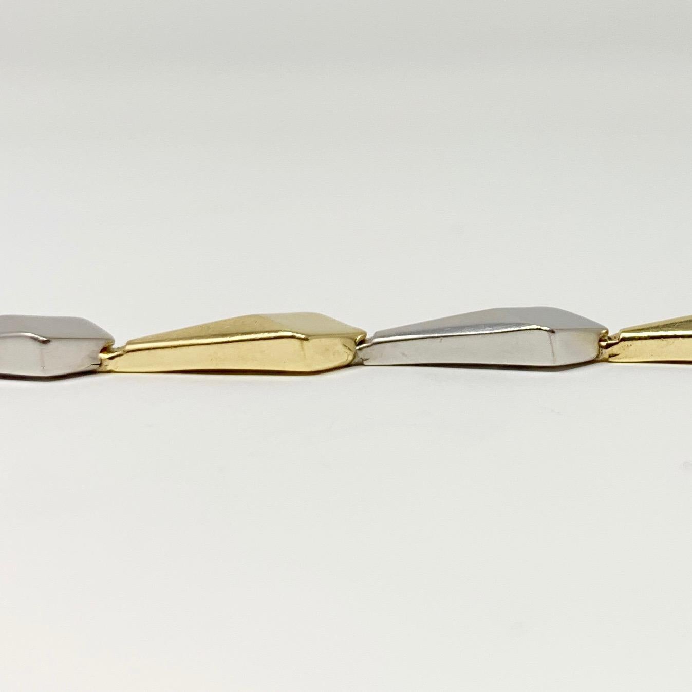 Women's or Men's 14 Karat Yellow White Gold Two-Tone Geometric Fancy Link Bracelet