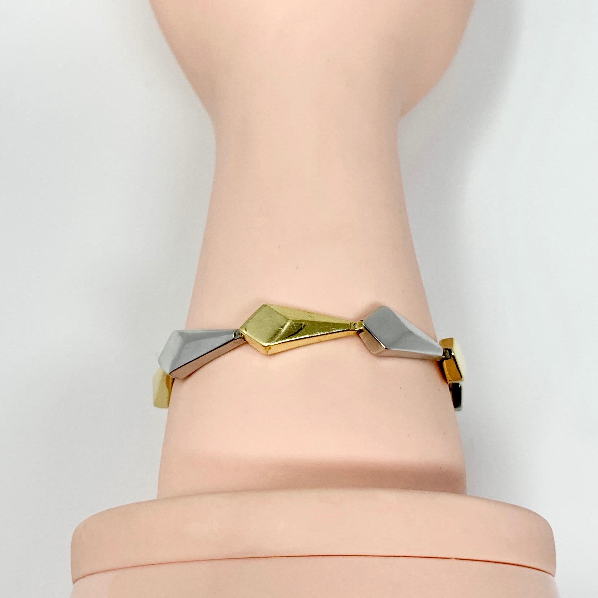 14 Karat Yellow White Gold Two-Tone Geometric Fancy Link Bracelet 3