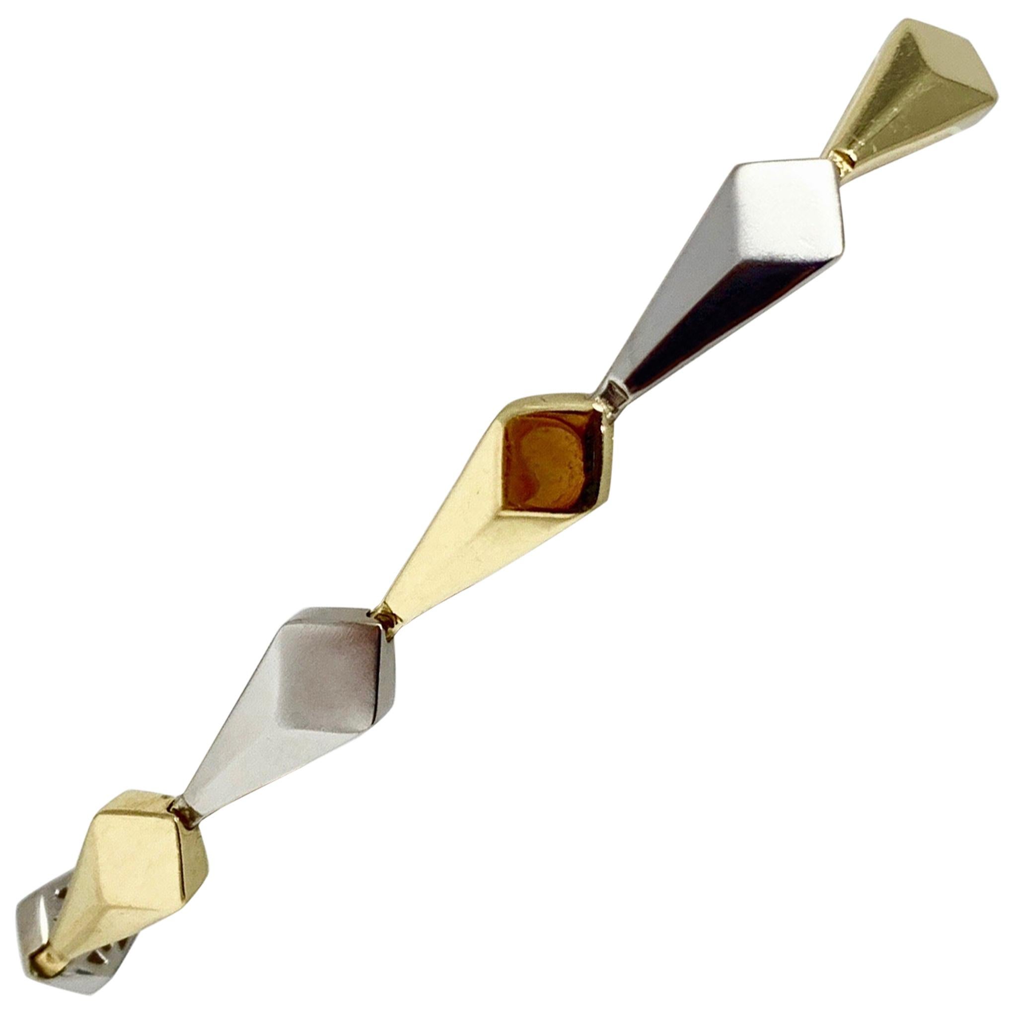 14 Karat Yellow White Gold Two-Tone Geometric Fancy Link Bracelet