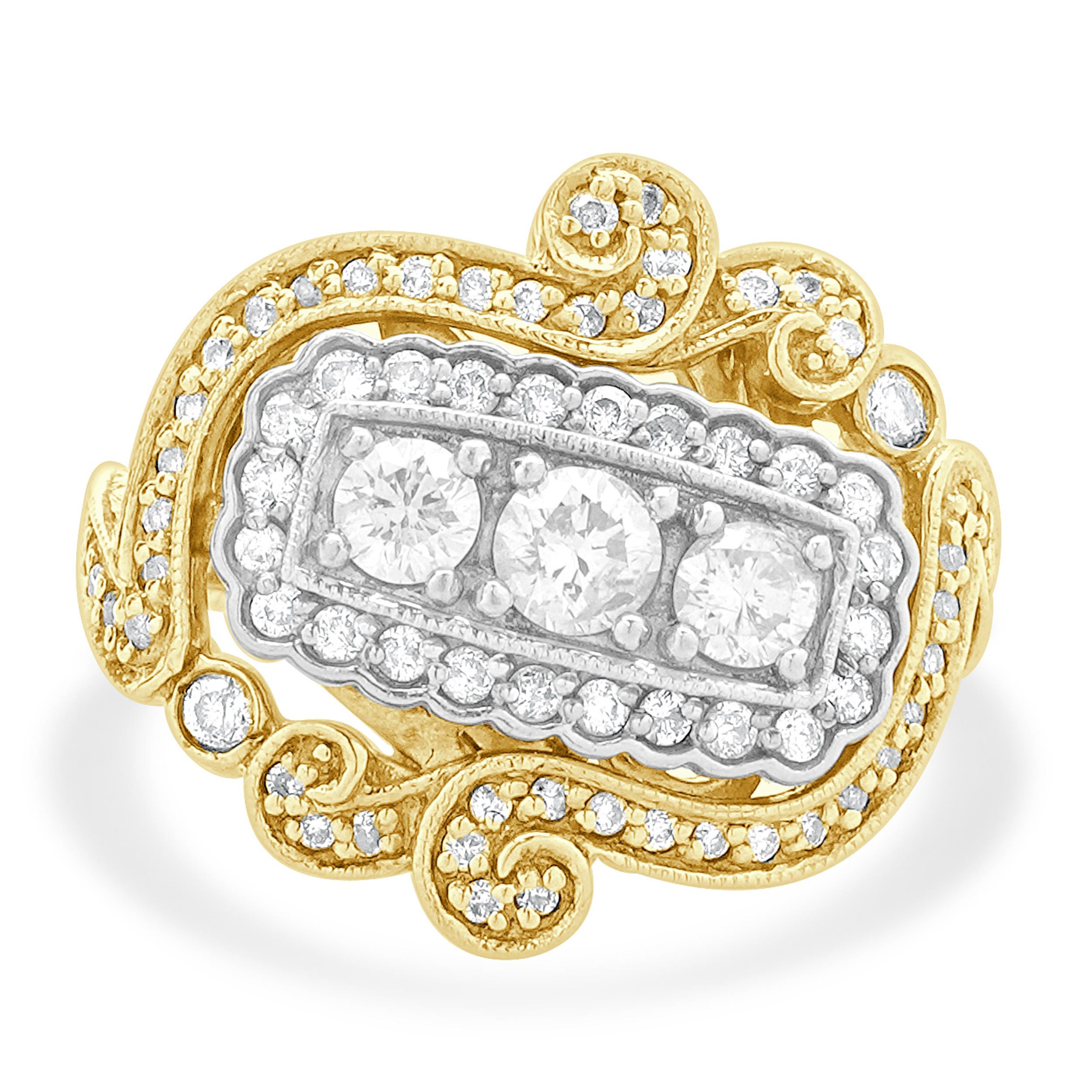 14 Karat Yellow & White Gold Vintage Diamond Cocktail Ring