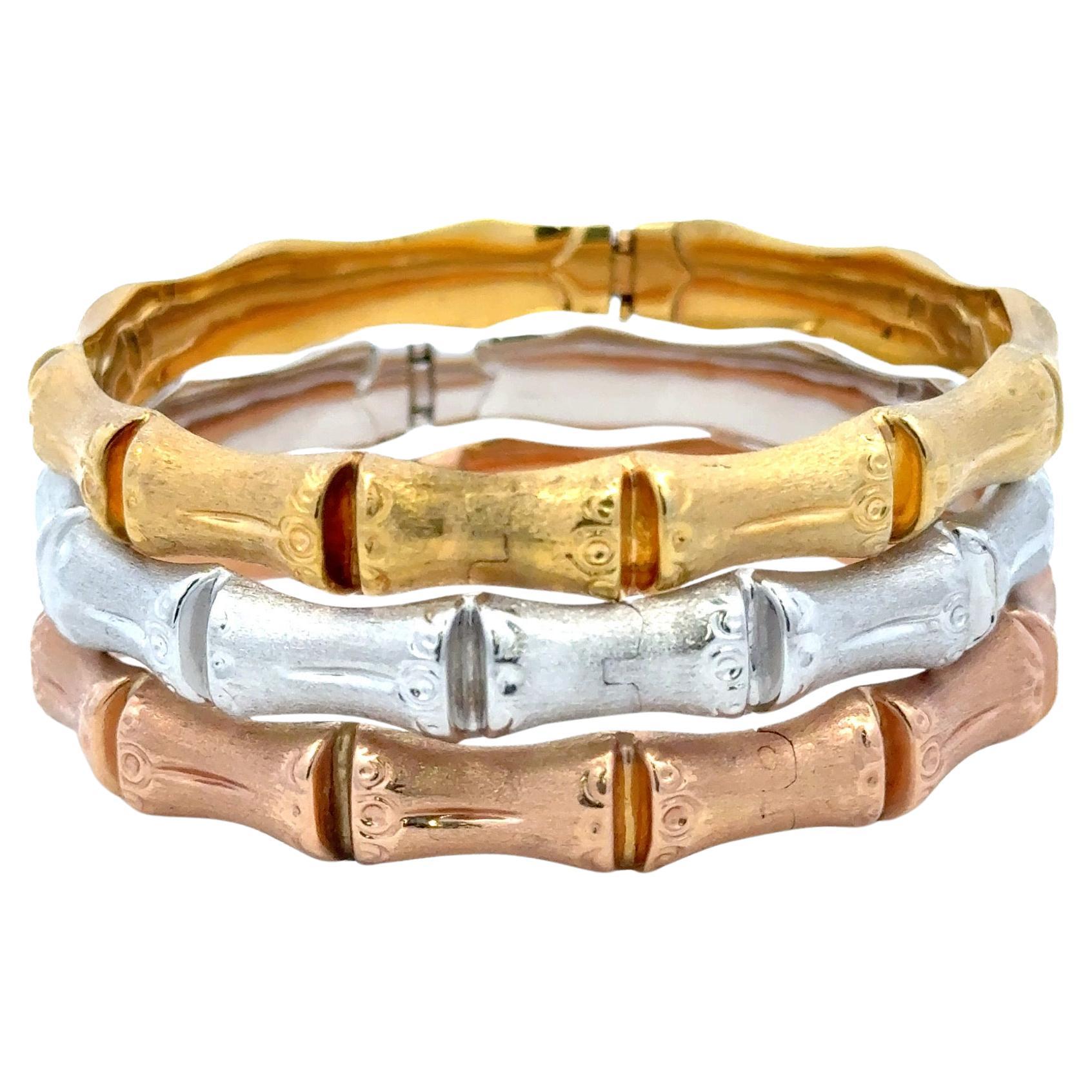 Bracelets jonc bambou en or jaune, blanc et rose 14 carats, 36,82 grammes au total Excellent état - En vente à New York, NY