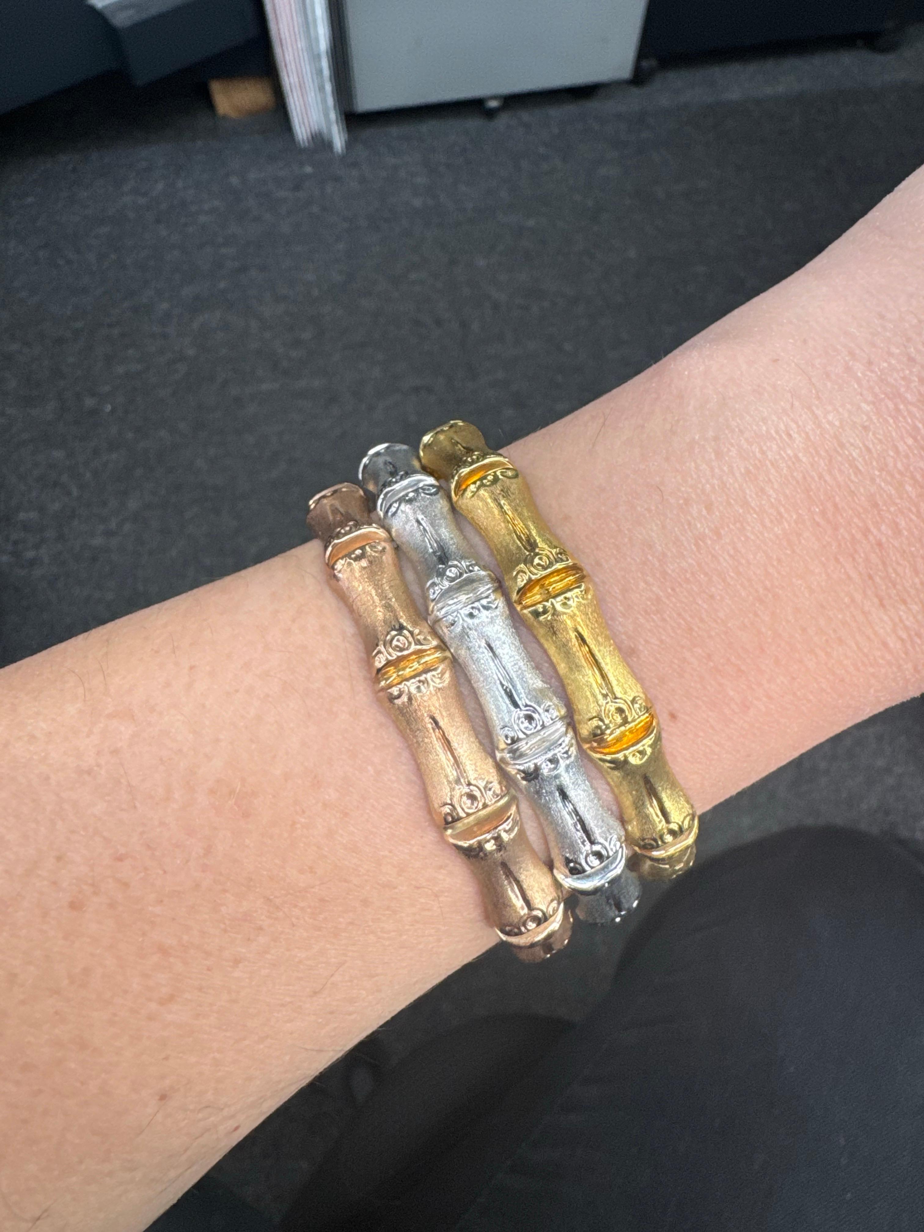 Bracelets jonc bambou en or jaune, blanc et rose 14 carats, 36,82 grammes au total Pour femmes en vente