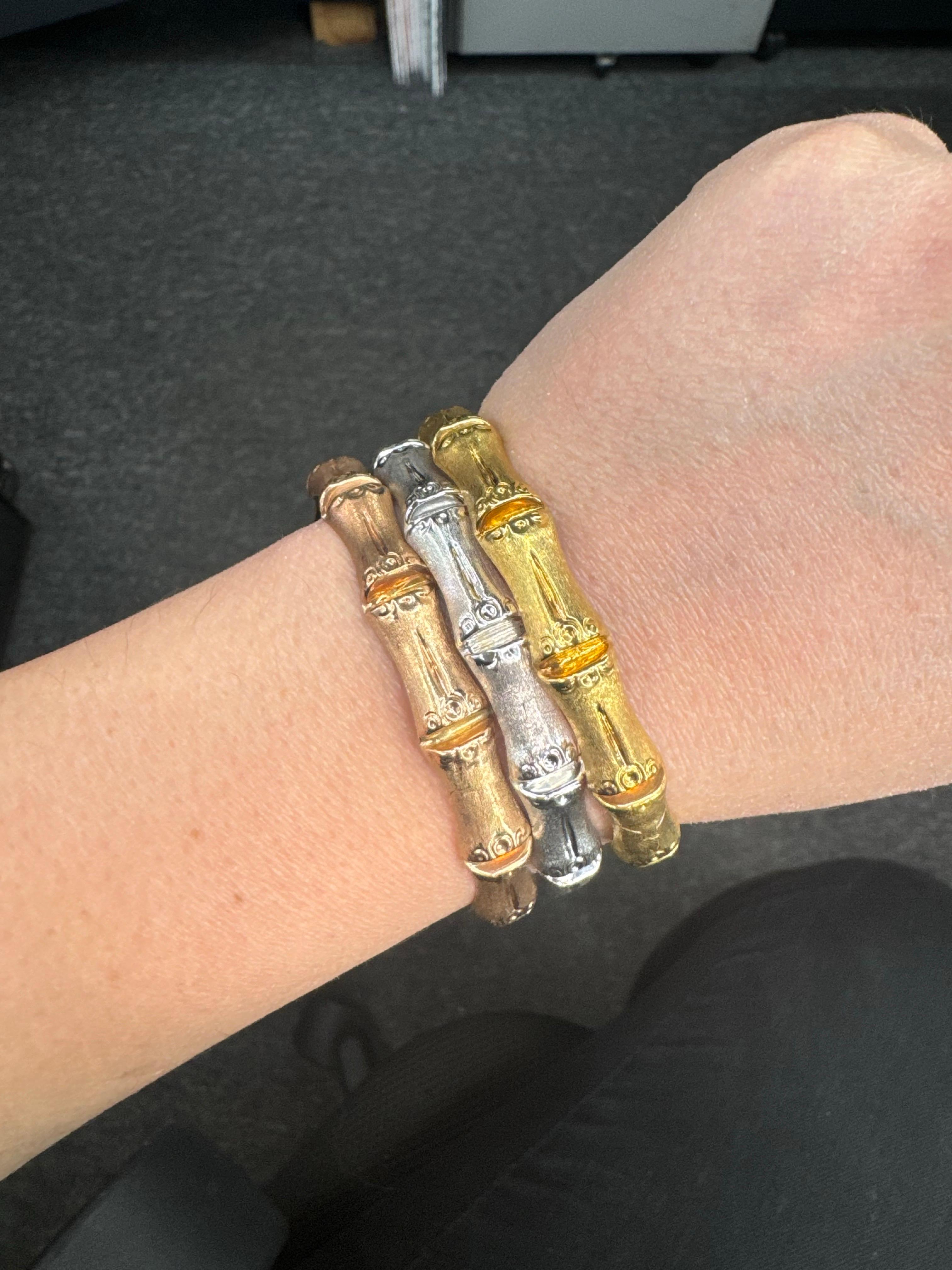 Bracelets jonc bambou en or jaune, blanc et rose 14 carats, 36,82 grammes au total en vente 2