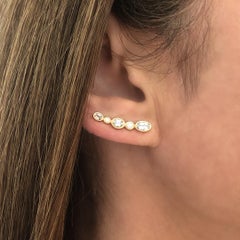 14 Karat Yellow White Sapphire and Diamond Climber Earrings