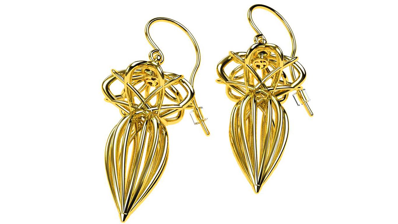 Contemporary 14 Karat Yellow Gold Wire Dangle Earrings For Sale