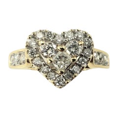 Bague cœur en or jaune 14 carats avec diamants taille 6,25 n° 15699