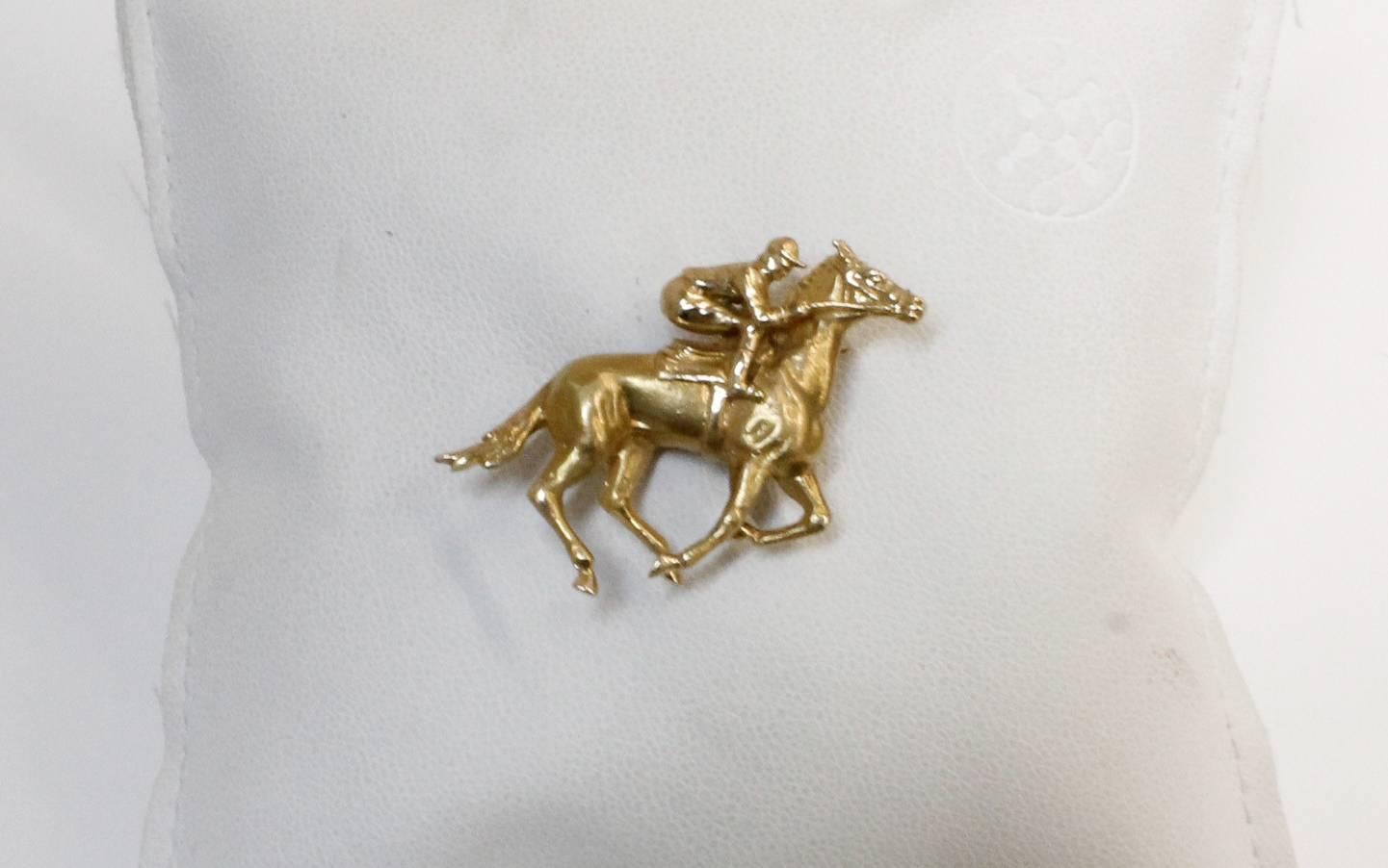 14 Karat Yellow Gold Horse and Jockey Brooch/Pin In Excellent Condition In Santa Fe, NM