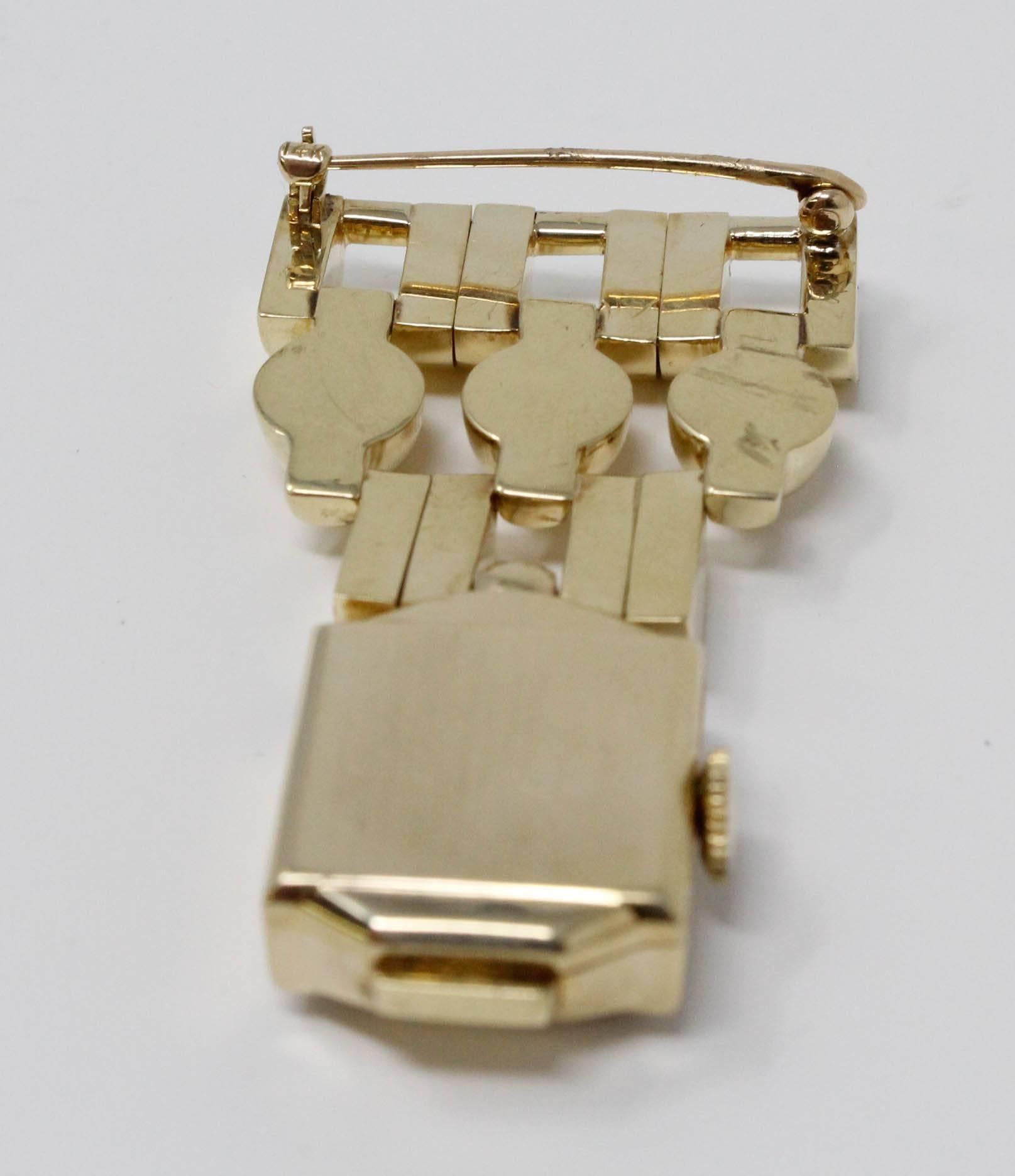 Women's or Men's 14 Karat Yellow Gold 1940s Tiffany & Co. Retro Lapel Watch For Sale