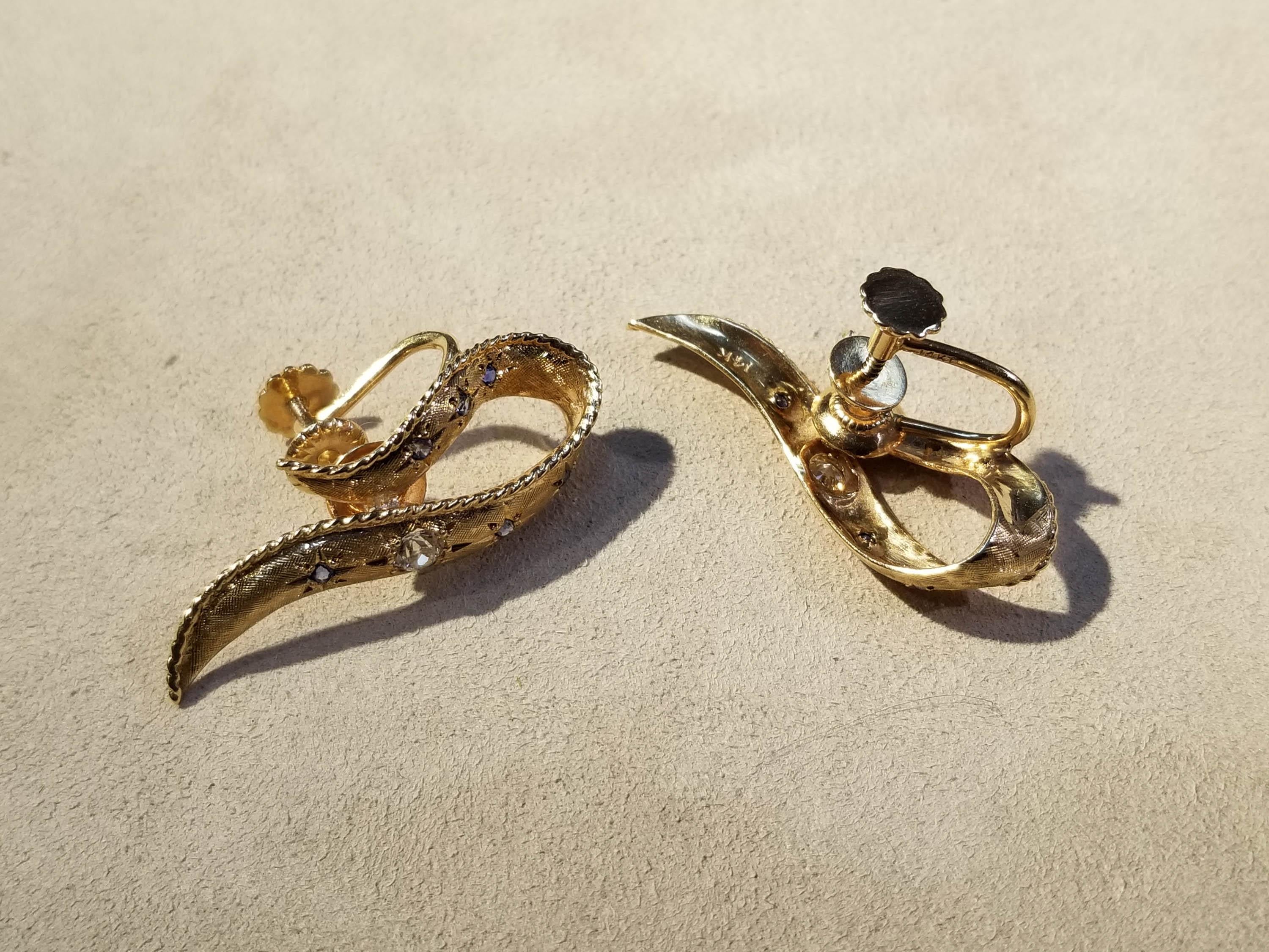 14 Karat Yg Sapphire and Diamond Earrings For Sale 2