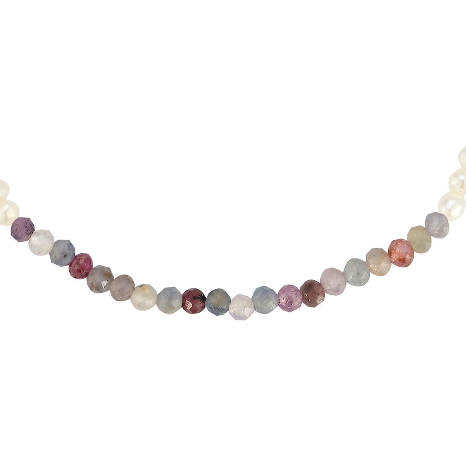 This is no ordinary pearl bracelet with a pop of color in the form of color block with faceted semi-precious multi-color Sapphire and Ruby stones. A great casual layering piece for all seasons if you like to layer your bracelets with beaded pieces