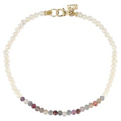 14 karate yellow gold Seedpearl bracelet with multi-sapphire and ruby