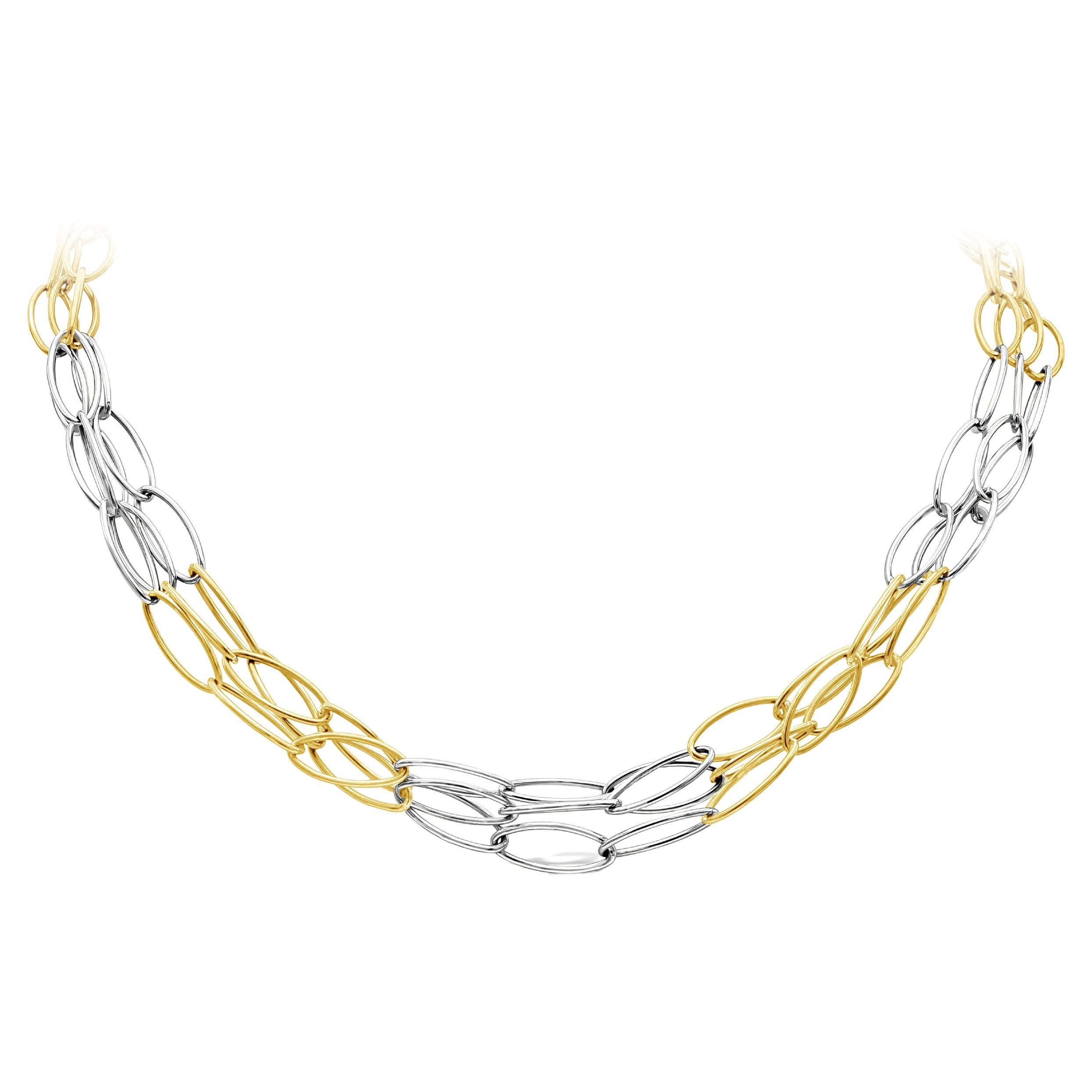 14 Karats Triple Link Two-tone Gold Chain Necklace For Sale