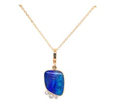 14 Karats Yellow Gold 10.11 Carat Boulder Opal Diamond Pendant
