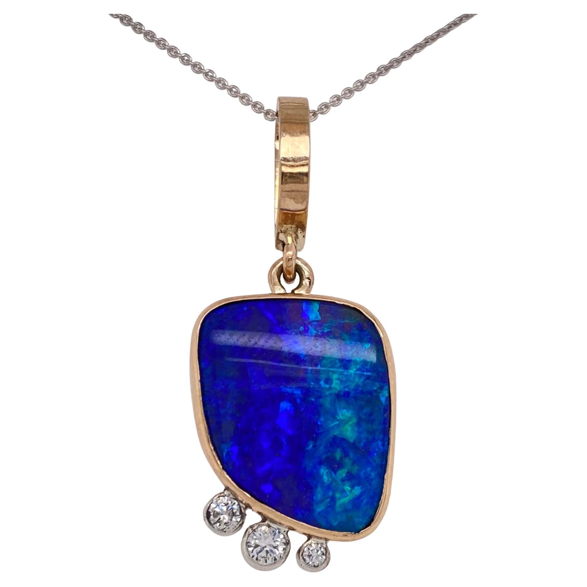 Boulder Opal & Argyle Diamond Pendant in  Yellow Gold