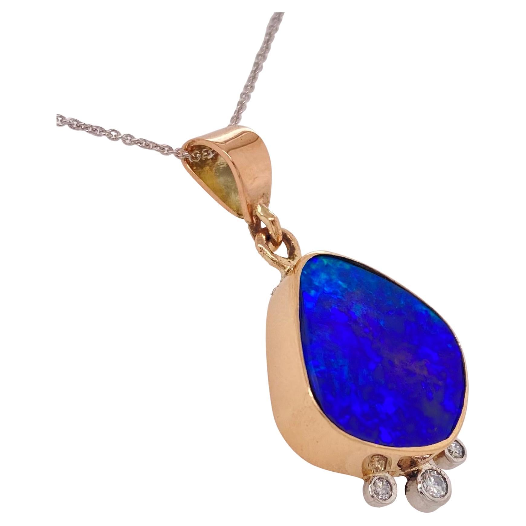 Handmade 7.28ct Solid Opal & Cognac Diamond Pendant ~ 18ct Yellow Gold main image 0