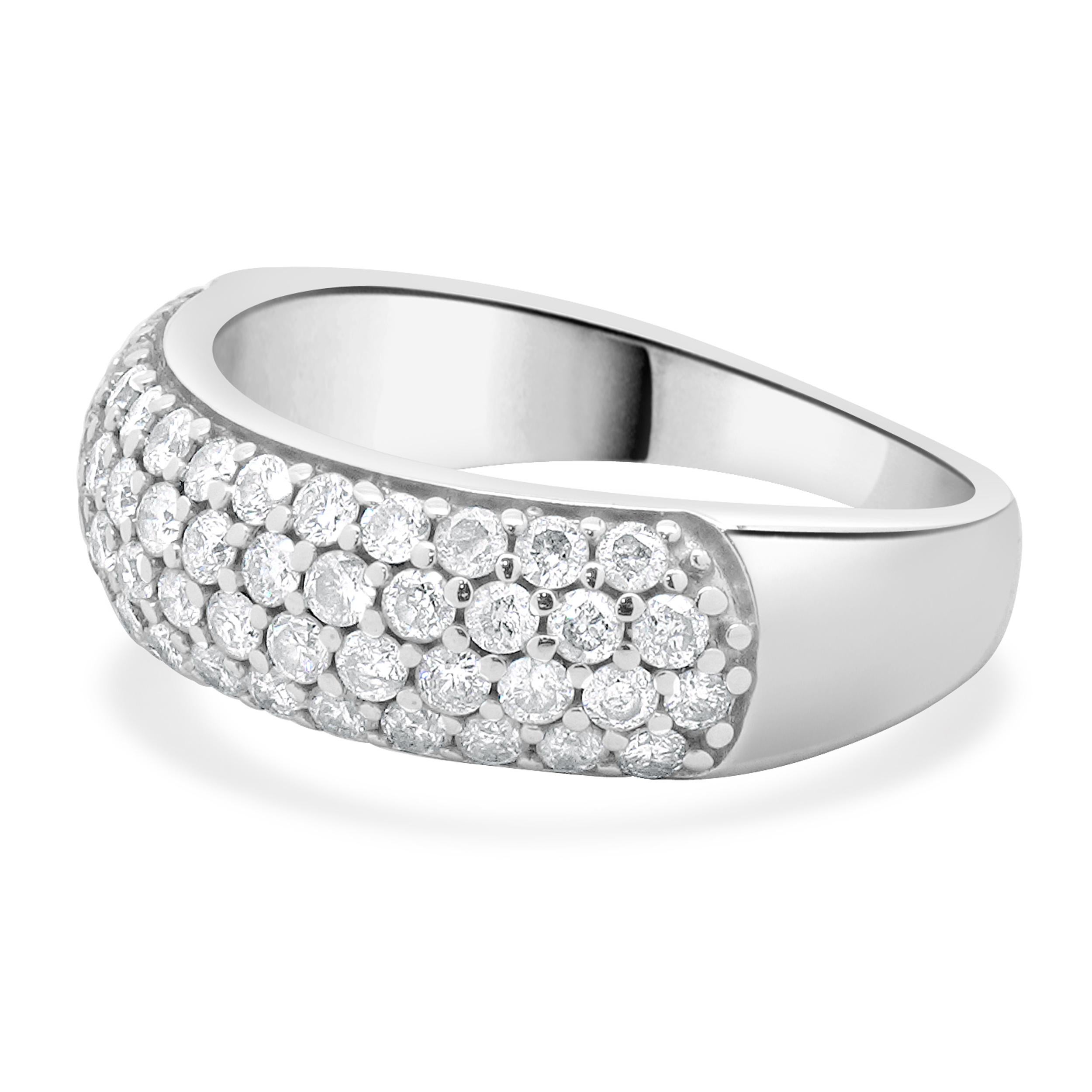 Designer: custom
Material: 14k white gold
Diamond: 56 round brilliant cut = 0.85cttw
Color: H
Clarity: I2
Ring size: 6.25 (please allow two additional shipping days for sizing requests)
Dimensions: ring measures 2.49mm wide
Weight: 4.80 grams
