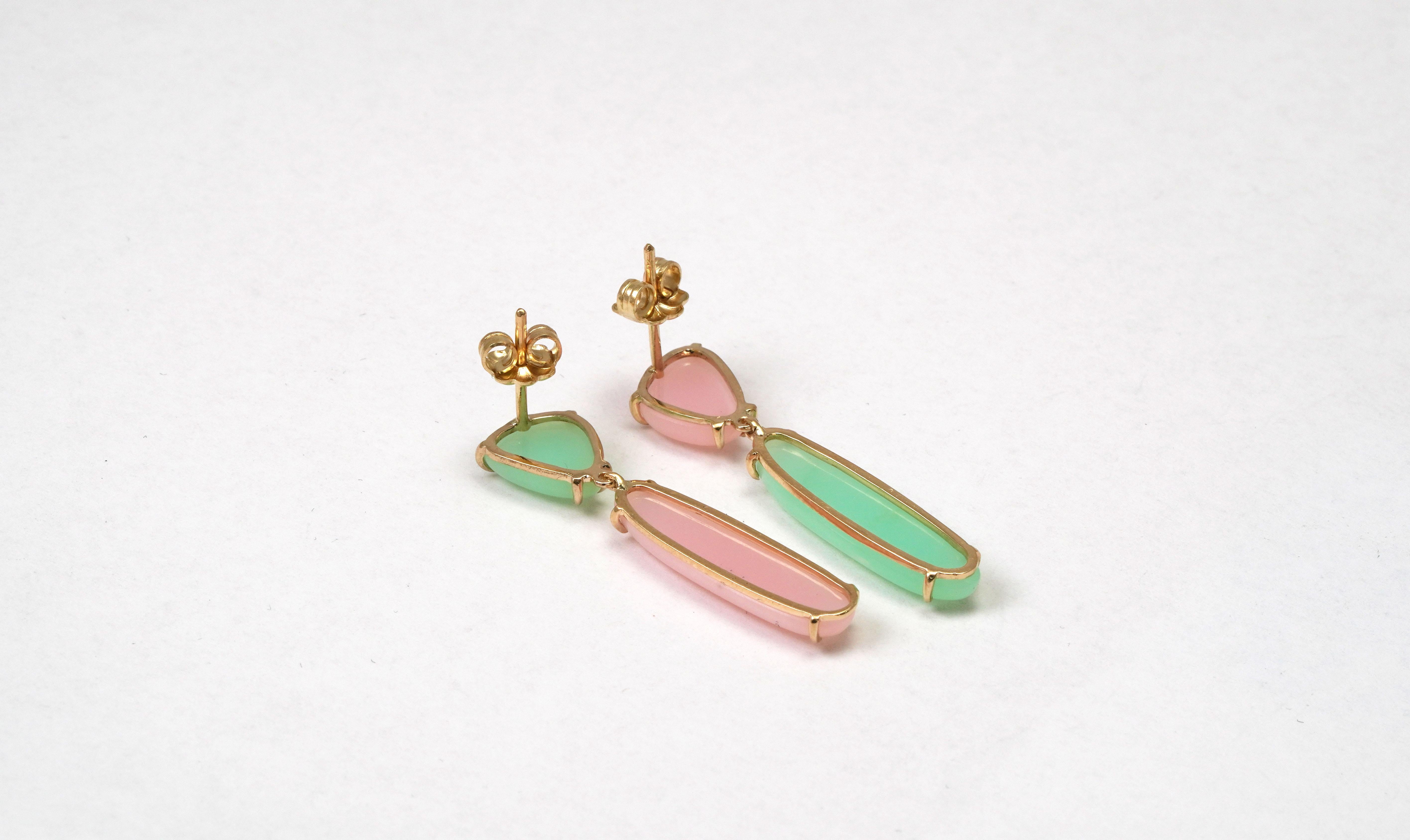 Women's 14 kt Chrysopal and Rose Opal Earrings For Sale