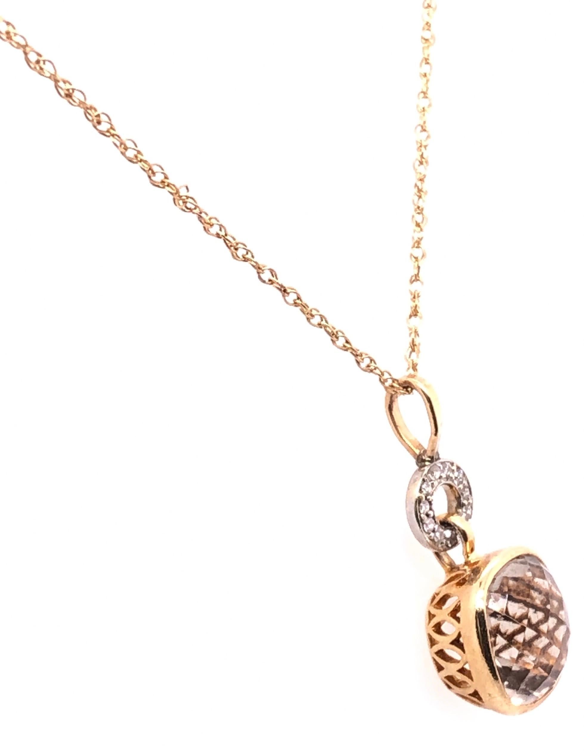 14 Karat Gold Halskette mit rundem Saphir und Diamant-Anhänger im Zustand „Gut“ im Angebot in Stamford, CT